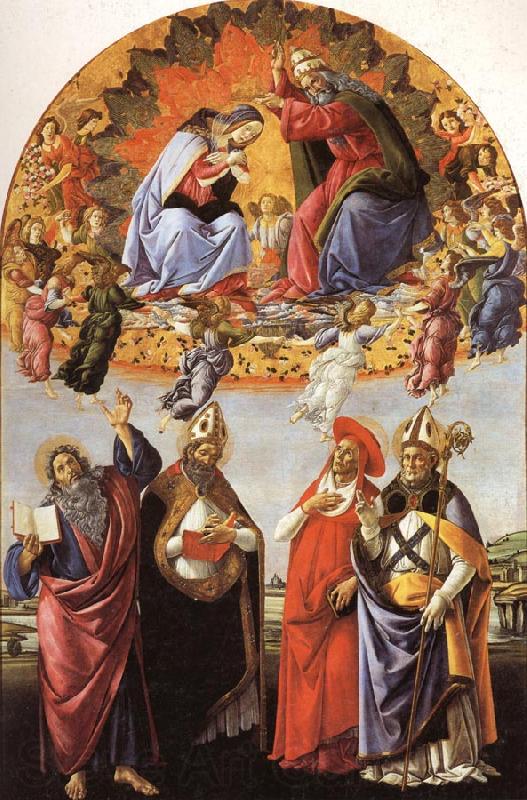 Sandro Botticelli The Coronation of the Virgin with SS.Eligius,John the Evangelist,Au-gustion,and Jerome Spain oil painting art